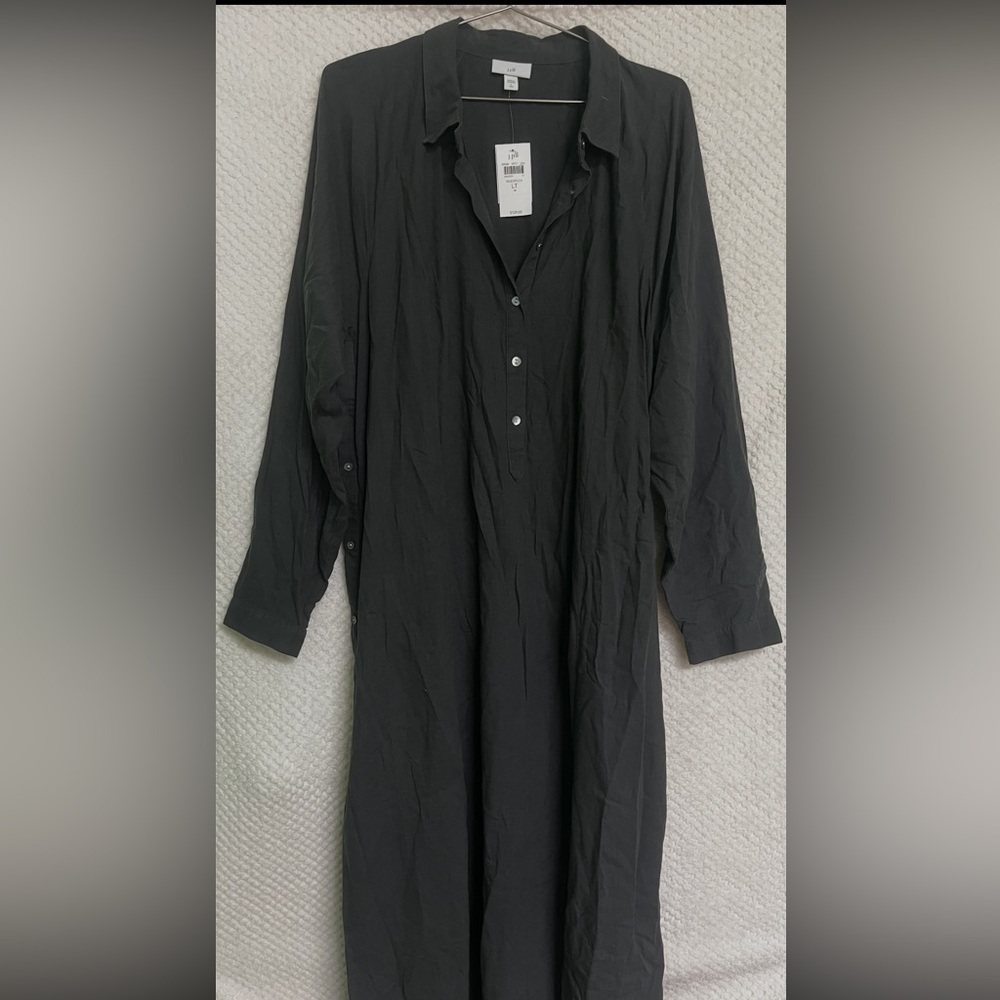 J. Jill Womens Dress Gray Linen Blend Side Buttons with Slits Sz Large Tall NWT